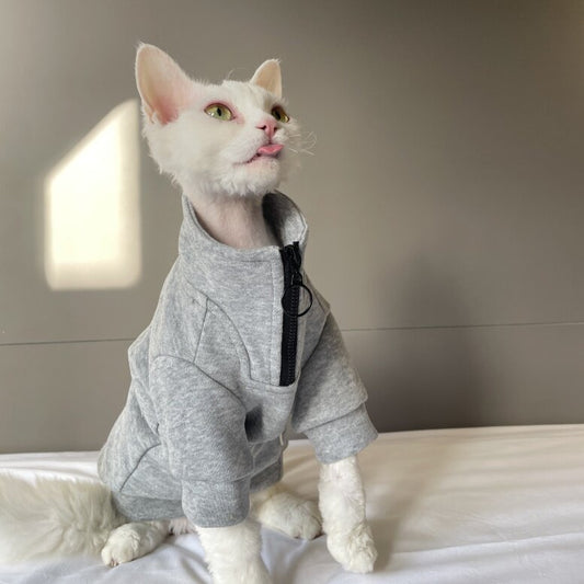 Zippered Lapel-collar Pure Cotton Skin-friendly Pet Cat Clothing