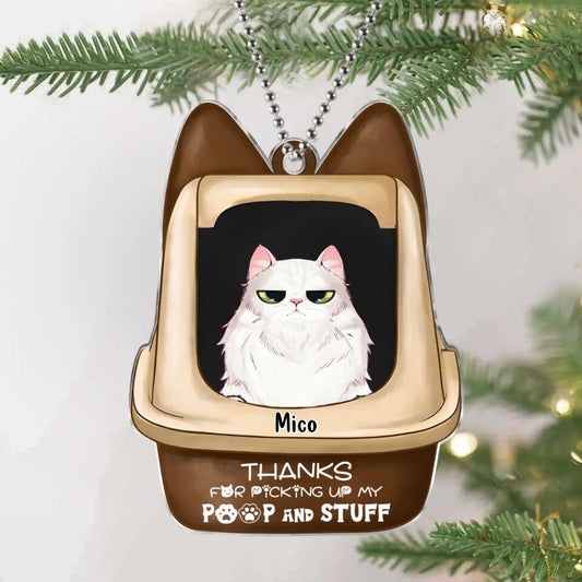 Personalized Cats In Litter Box Acrylic Ornament - Gift Idea For Cat Lover - Up to 5 Cats - Thanks For Picking Up My Poop And Stuff